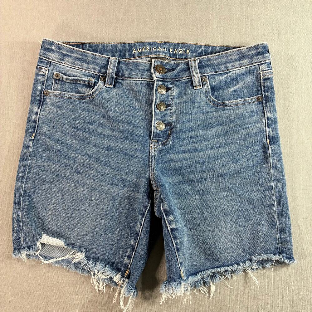 American Eagle Dream Short Skinny Bermuda Frayed Denim Shorts Women’s 10